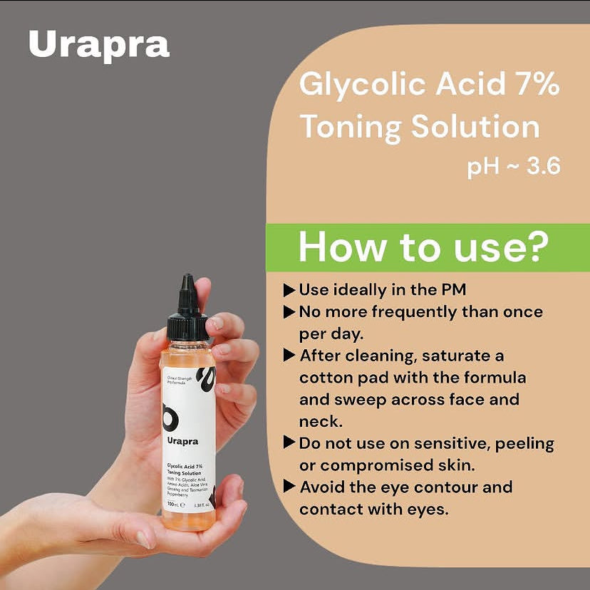 Urapra 7% Glycolic Acid Toning Solution – Clinical Strength Exfoliating Toner for Radiant Skin, 100ml
